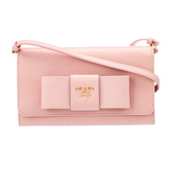 NWT! Prada Pink Saffiano Bow Wallet Handbag with Strap - Picture 4 of 6